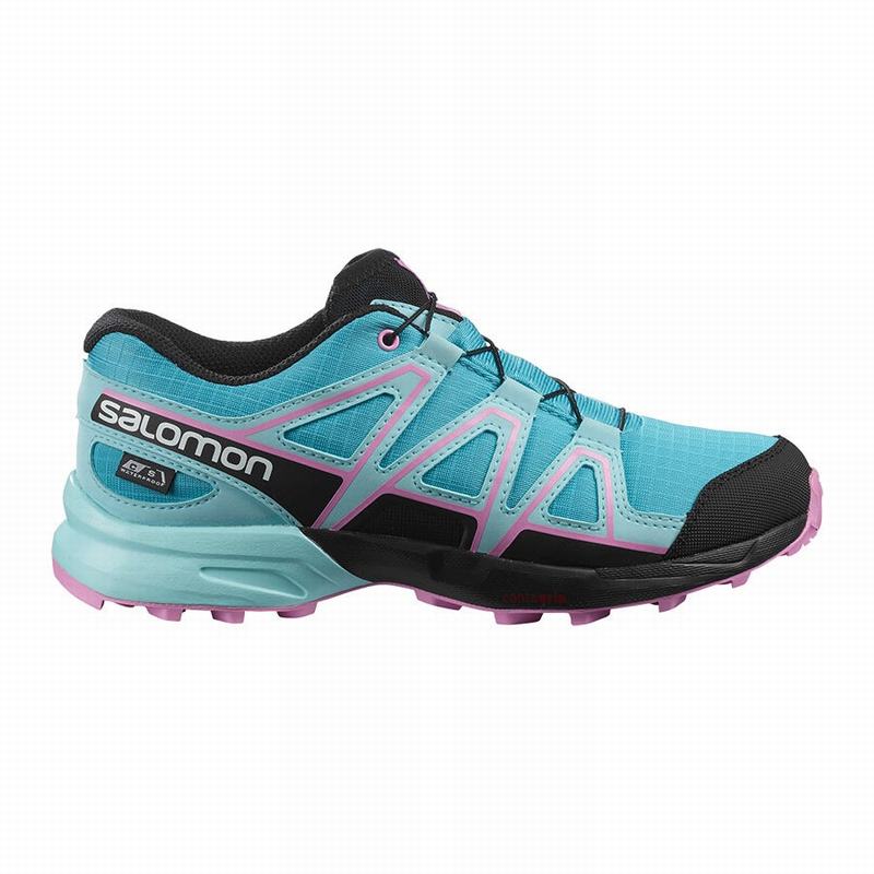 Salomon Israel SPEEDCROSS CLIMASALOMON™ WATERPROOF - Kids Trail Running Shoes - Blue/Brown Turquoise